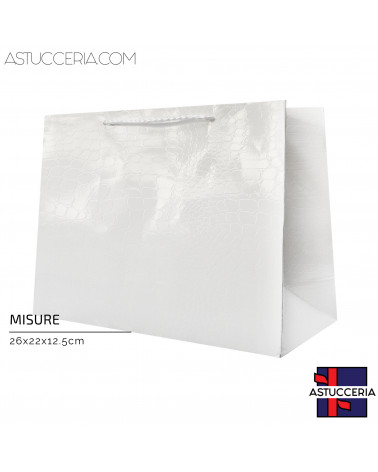 Busta Shopper Di Carta Linea CROCCO 26x22x12,5cm 12 pezzi Bianco