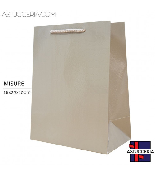 Busta Shopper Di Carta Linea CROCCO 18x23x10cm 12 pezzi Tortora