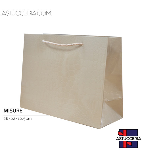 Busta Shopper Di Carta Linea CROCCO 26x22x12,5cm 12 pezzi Tortora