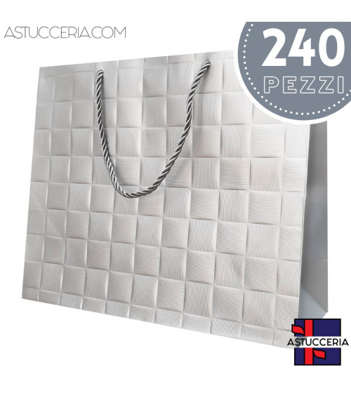 Busta Shopper Di Carta Linea LONDRA 31x26x12cm 240 pezzi Argento LOTTO STOCK