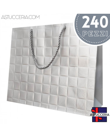 Busta Shopper Di Carta Linea LONDRA 31x26x12cm 240 pezzi Argento LOTTO STOCK