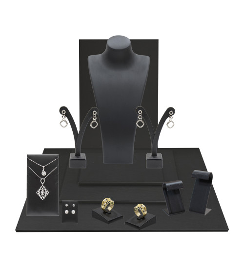 Vetrina Per Gioielleria Linea LUXURY 13 Pezzi Similpelle Fibra Nero
