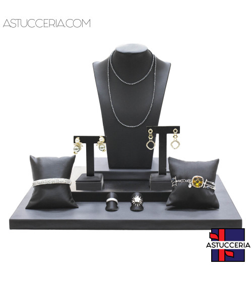 Vetrina Per Gioielleria Linea BLACK Completo 30x40cm 10 Pezzi Similpelle Fibra Nero