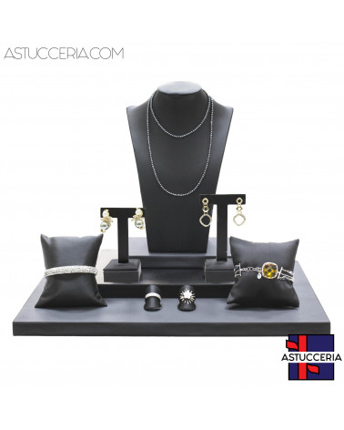 Vetrina Per Gioielleria Linea BLACK Completo 30x40cm 10 Pezzi Similpelle Fibra Nero