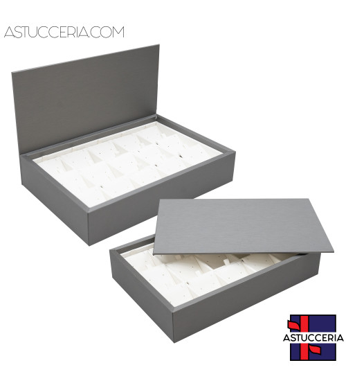Vassoio Couvette Per Gioielli Linea TOP 260x175x50mm Similpelle Fibra 15 Pattine Argento