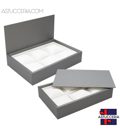 Vassoio Couvette Per Gioielli Linea TOP 260x175x50mm Similpelle Fibra 6 Cuscini Argento