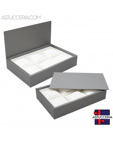 Vassoio Couvette Per Gioielli Linea TOP 260x175x50mm Similpelle Fibra 6 Cuscini Argento