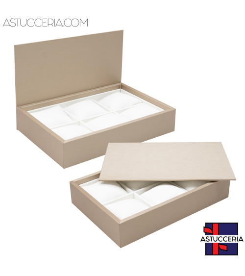 Vassoio Couvette Per Gioielli Linea TOP 260x175x50mm Similpelle Fibra 6 Cuscini Beige Oro