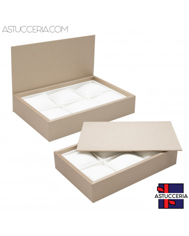 Vassoio Couvette Per Gioielli Linea TOP 260x175x50mm Similpelle Fibra 6 Cuscini Beige Oro