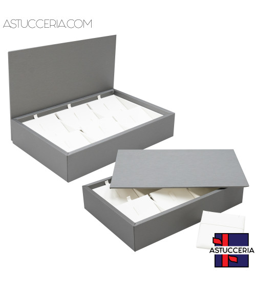 Vassoio Couvette Per Gioielli Linea TOP 260x175x50mm Similpelle Fibra 6 Pattine Argento