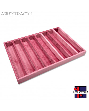 Vassoio Couvette Per Gioielli Linea VELOUR 35x24x3cm  8 Scomparti Rosa (Modello Impilabile)