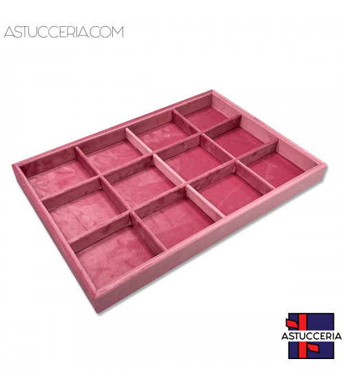 Vassoio Couvette Per Gioielli Linea VELOUR 35x24x3cm 12 Scomparti Rosa