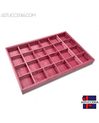 Vassoio Couvette Per Gioielli Linea VELOUR 35x24x3cm 24 Scomparti Rosa (Modello Impilabile)