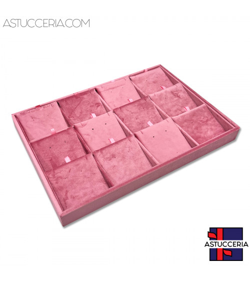Vassoio Couvette Per Gioielli Linea VELOUR 35x24x3cm Collane 12 Scomparti Rosa