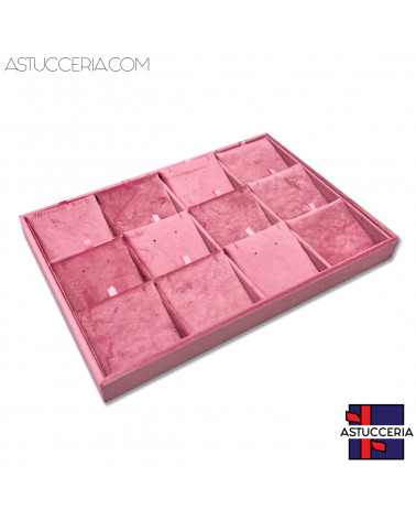 Vassoio Couvette Per Gioielli Linea VELOUR 35x24x3cm Collane 12 Scomparti Rosa (Modello Impilabile)