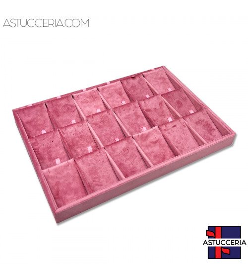 Vassoio Couvette Per Gioielli Linea VELOUR 35x24x3cm Collane 18 Scomparti Rosa