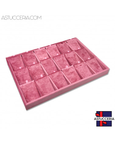 Vassoio Couvette Per Gioielli Linea VELOUR 35x24x3cm Collane 18 Scomparti Rosa (Modello Impilabile)