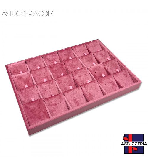 Vassoio Couvette Per Gioielli Linea VELOUR 35x24x3cm Collane 24 Scomparti Rosa