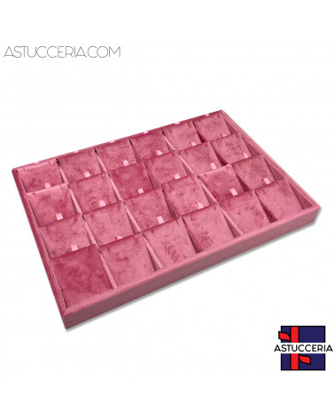 Vassoio Couvette Per Gioielli Linea VELOUR 35x24x3cm Collane 24 Scomparti Rosa (Modello Impilabile)