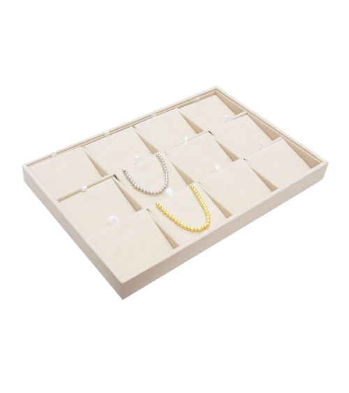 Vassoio Per Gioielli Linea CLASSICO 35x24x3cm 12 Collane Alcantara Beige
