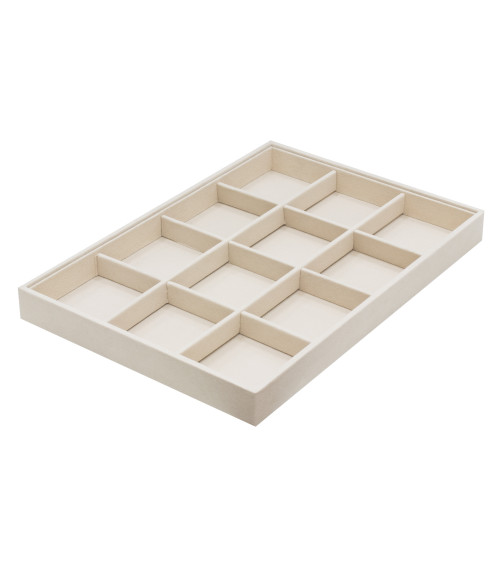 Vassoio Per Gioielli Linea CLASSICO 35x24x3cm 12 Scomparti Alcantara Beige