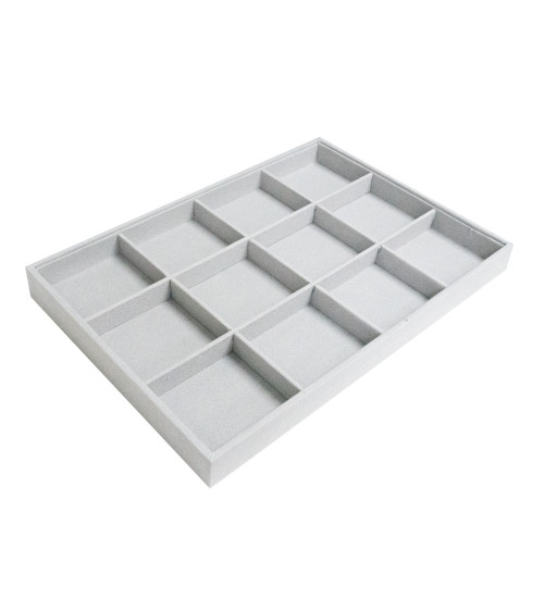Vassoio Per Gioielli Linea CLASSICO 35x24x3cm 12 Scomparti Alcantara Grigio