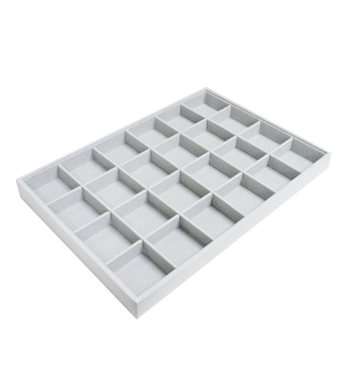 Vassoio Per Gioielli Linea CLASSICO 35x24x3cm 24 Scomparti Alcantara Grigio