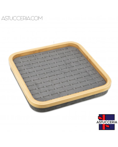 Vassoio Per Gioielli Bambu' e Microfibra Per Anelli 30.5x30.5x4cm 1 pezzo Grigio