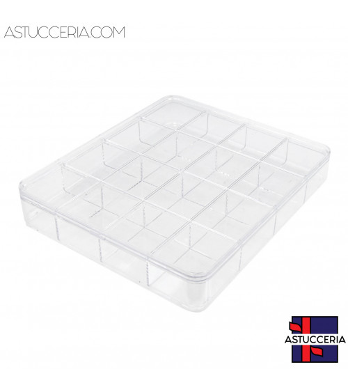 Vassoio Espositore Di Plexiglass Con Coperchio 16 Scomparti 230x195x35mm