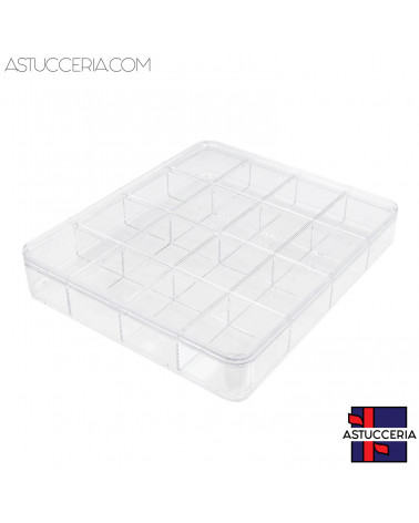 Vassoio Espositore Di Plexiglass Con Coperchio 16 Scomparti 230x195x35mm