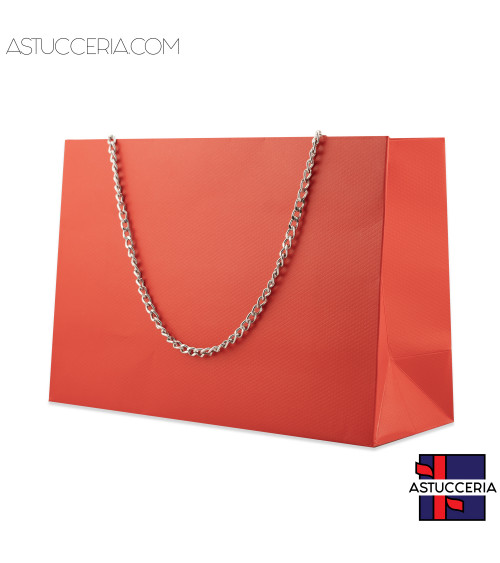 Busta Shopper Di Carta Con Catena Linea GINEVRA 22x15x8cm 12 pezzi Rosso   Argento