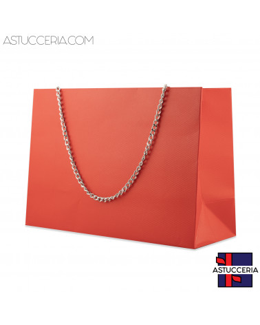 Busta Shopper Di Carta Con Catena Linea GINEVRA 22x15x8cm 12 pezzi Rosso + Argento