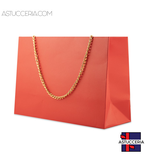 Busta Shopper Di Carta Con Catena Linea GINEVRA 22x15x8cm 12 pezzi Rosso Oro
