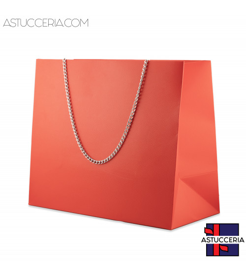Busta Shopper Di Carta Con Catena Linea GINEVRA 26x22x12,5cm 12 pezzi Rosso Argento