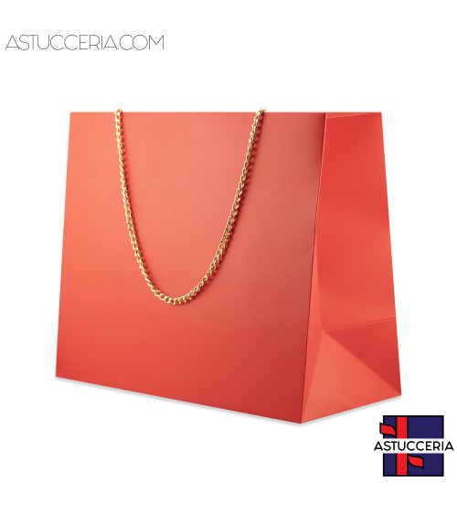 Busta Shopper Di Carta Con Catena Linea GINEVRA 26x22x12,5cm 12 pezzi Rosso Oro
