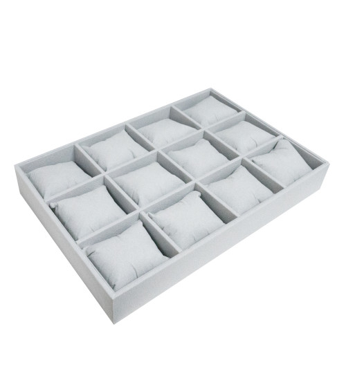 Vassoio Espositore Contenitore Per Gioielli Con Cuscinetti 35x24x5cm 12 Scomparti Microfibra Grigio