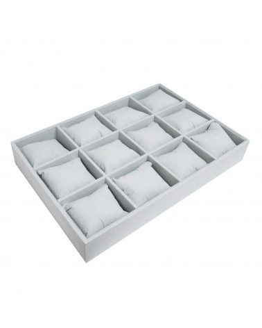 Vassoio Espositore Contenitore Per Gioielli Con Cuscinetti 35x24x5cm 12 Scomparti Microfibra Grigio