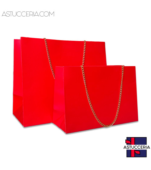 Busta Shopper Di Carta Con Catena Linea GINEVRA 26x22x12,5cm 12 pezzi Rosso Oro