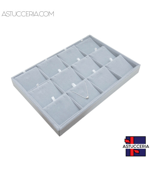 Vassoio Per Gioielli Linea CLASSICO 35x24x3cm 12 Collane Velluto Grigio