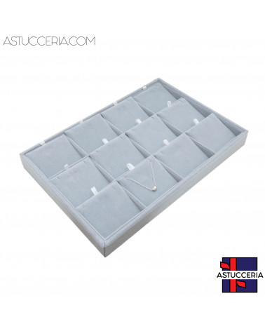 Vassoio Per Gioielli Linea CLASSICO 35x24x3cm 12 Collane Velluto Grigio