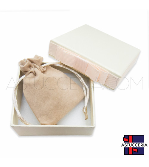 Astuccio In Cartoncino Linea OSLO 85x90x35mm   Sacchetto Di Velluto 20 pezzi Beige