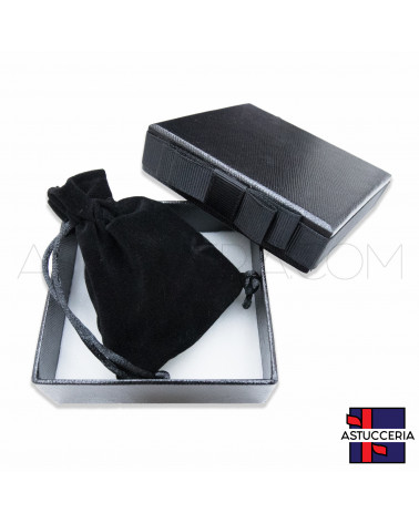 Astuccio In Cartoncino Linea OSLO 85x90x35mm + Sacchetto Di Velluto 20 pezzi Nero