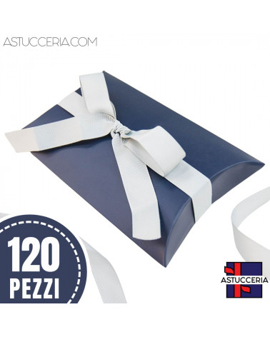 Astuccio In Cartoncino Pieghevole Con Nastro Gros Grain 160x110x45mm 120 pezzi Blu + Argento LOTTO STOCK