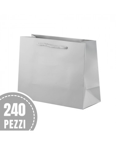 Busta Shopper Di Carta Linea CARRARA 20x15x8cm 240 pezzi Grigio Argento LOTTO STOCK