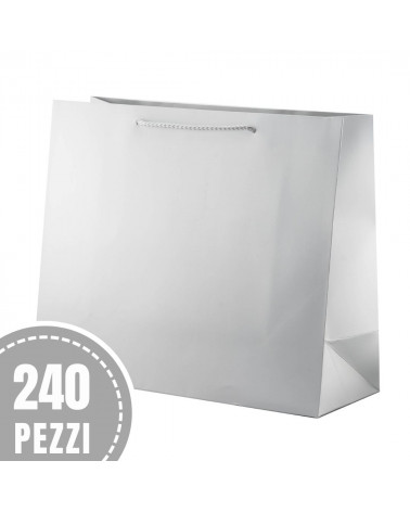 Busta Shopper Di Carta Linea CARRARA 31x26x12cm 240 pezzi Grigio Argento LOTTO STOCK