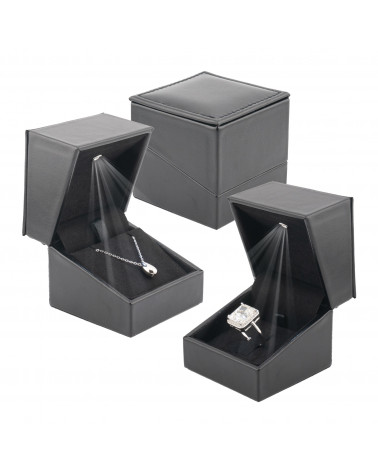 Astucci Per Gioielli Con Luce Linea MODENA  57x57x50mm Multiuso Anello + Collana 6 pezzi Nero