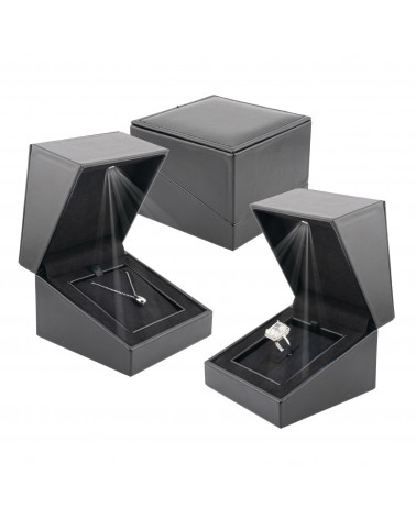 Astucci Per Gioielli Con Luce Linea MODENA  90x90x63mm Multiuso Anello + Collana 6 pezzi Nero