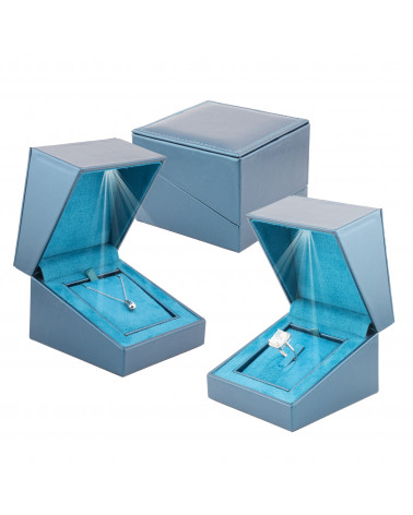 Astucci Per Gioielli Con Luce Linea MODENA  90x90x63mm Multiuso Anello + Collana 6 pezzi Ottanio