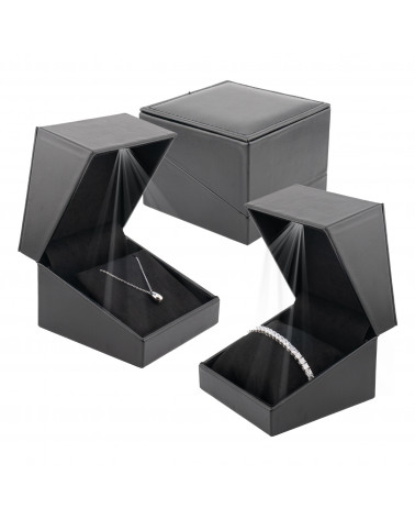 Astucci Per Gioielli Con Luce Linea MODENA  90x90x63mm Multiuso Cuscino + Collana 6 pezzi Nero