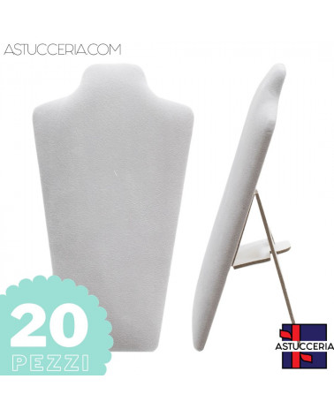 Espositore Per Collane Collo Busto Componibile A4 35cm 20pz LOTTO STOCK Microfibra Grigio
